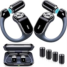 OJW Open-Ear Headphones with Earhooks, Replaceable Battery & Case, Bluetooth 5.4 Sports Headset, IPX7 Waterproof, Mic, Touch Control, Type-C Charging, Compatible with iPhone & Android