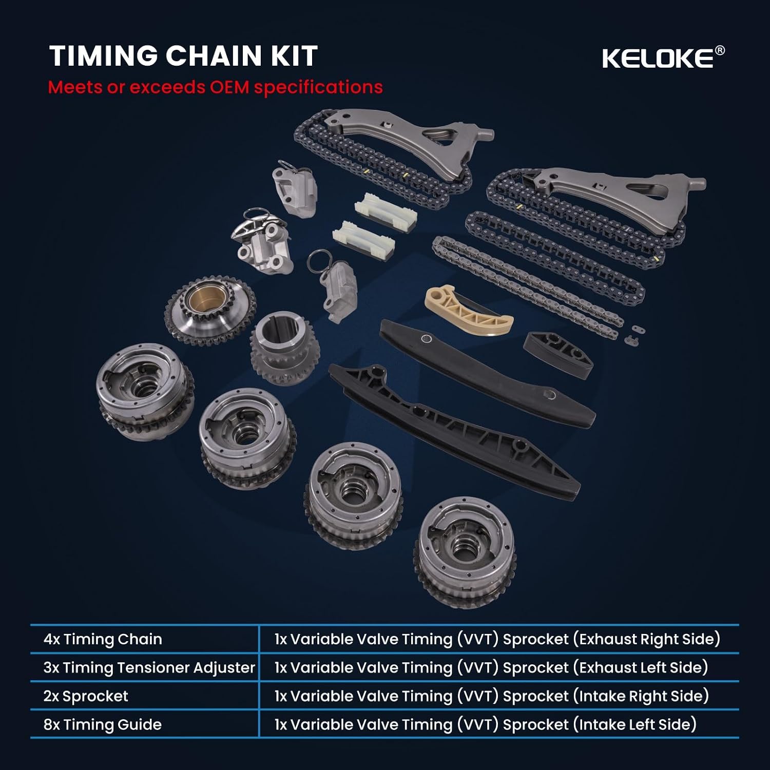 KELOKE M278 Timing Chain Kit with Camshaft Adjuster Sprocket Fits for 12-19 Mercedes Benz E500 S500 CLS500 GL500 GLS500 ML500 GL450 CLS550 GLS550 GL550 ML550 X166 W166 W212 V8 4.7L Turbo A0009935576