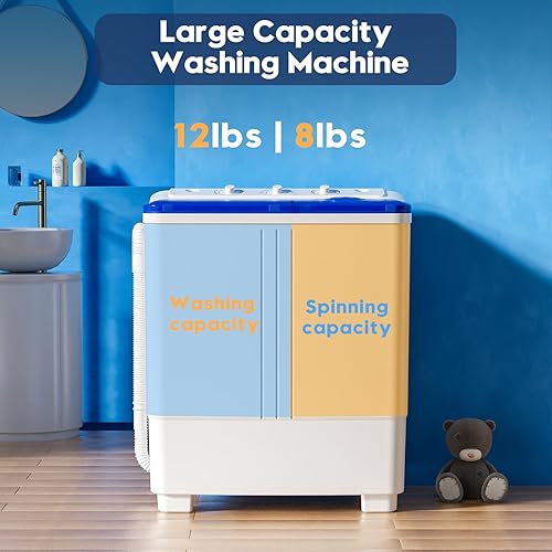 Miniatura 4 de Auertech Lavadora portátil, lavadora de doble tina de 20 libras, mini máquina de lavandería compacta con bomba de drenaje, lavadora semiautomática