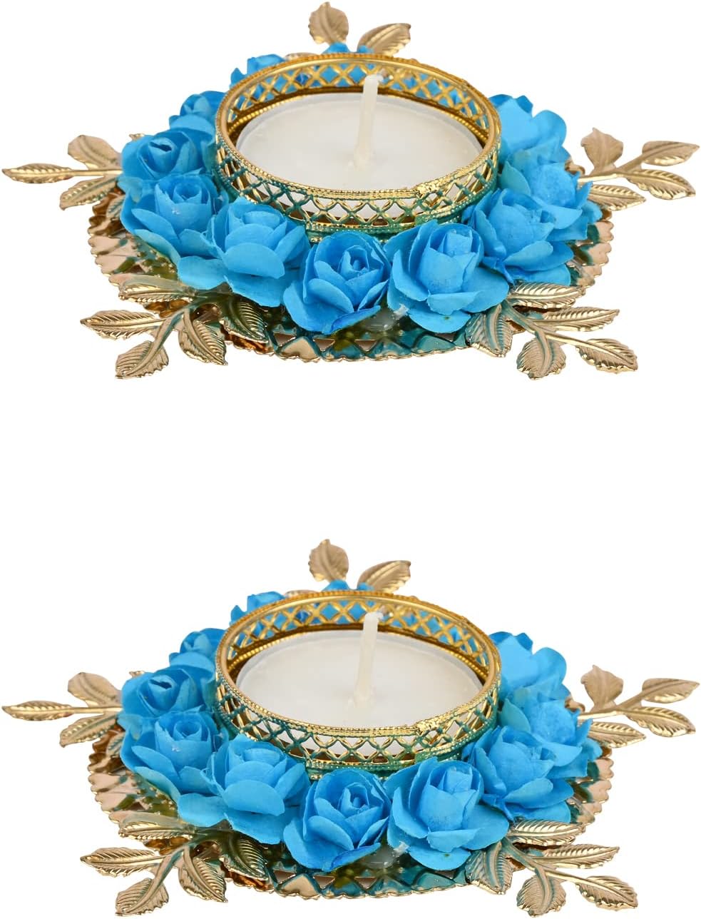 I Jewels Handmade Floral Design Set of 2 Candle Stand Tealight Holder for Diwali Christmas Festival Decorations Lighting Accessories Wedding Home Decor (DI03BI)