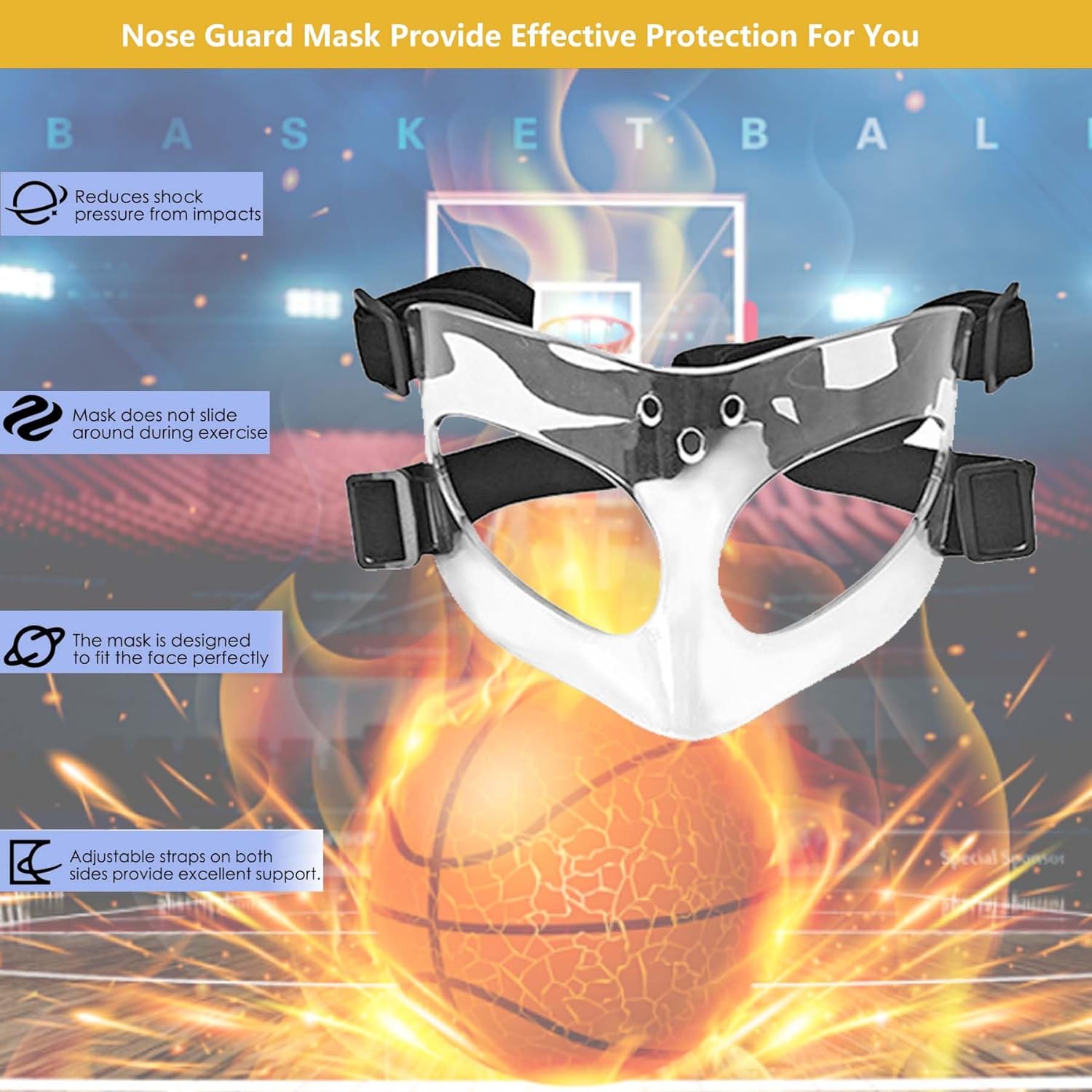 Nose Guard for Sports, Broken Nose, Adustable Face Mask with Foam Padding, Forehead Vents for Youth,Men and Women,Adult,Basketball,Baseball,Football,Softball Face Guard(Clear) - Image 4