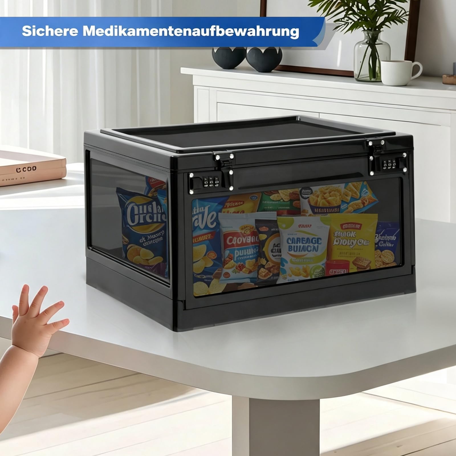 Caja con cerradura con doble cerradura de combinación, caja de seguridad de 24 l para medicamentos, teléfono móvil y aperitivos, caja de almacenamiento apilable con 2 cerraduras de