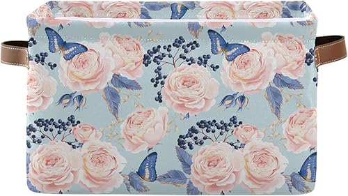 FRODOTGV Cesta de almacenamiento de flores florales de durazno vintage plegable e impermeable con asa resistente, decoración mediana para cocina,