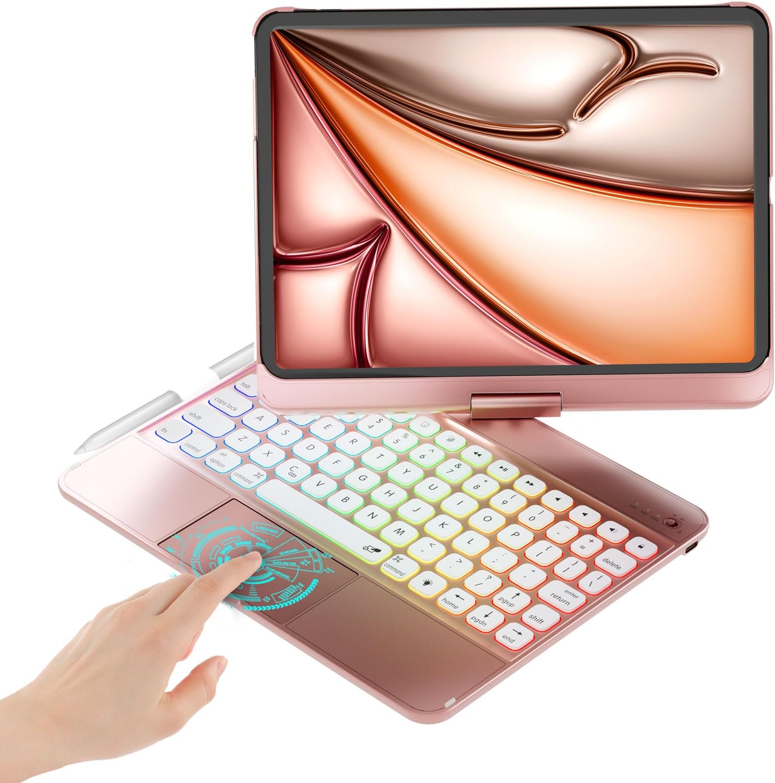 BABG Keyboard Case for iPad Air 11(M3/M2)&Pro 11 1/2/3/4th&iPad Air 4/5th Gen Case with Keyboard,360° Rotatable,Toupad,Backlits,Pencil Charging-Rose Gold