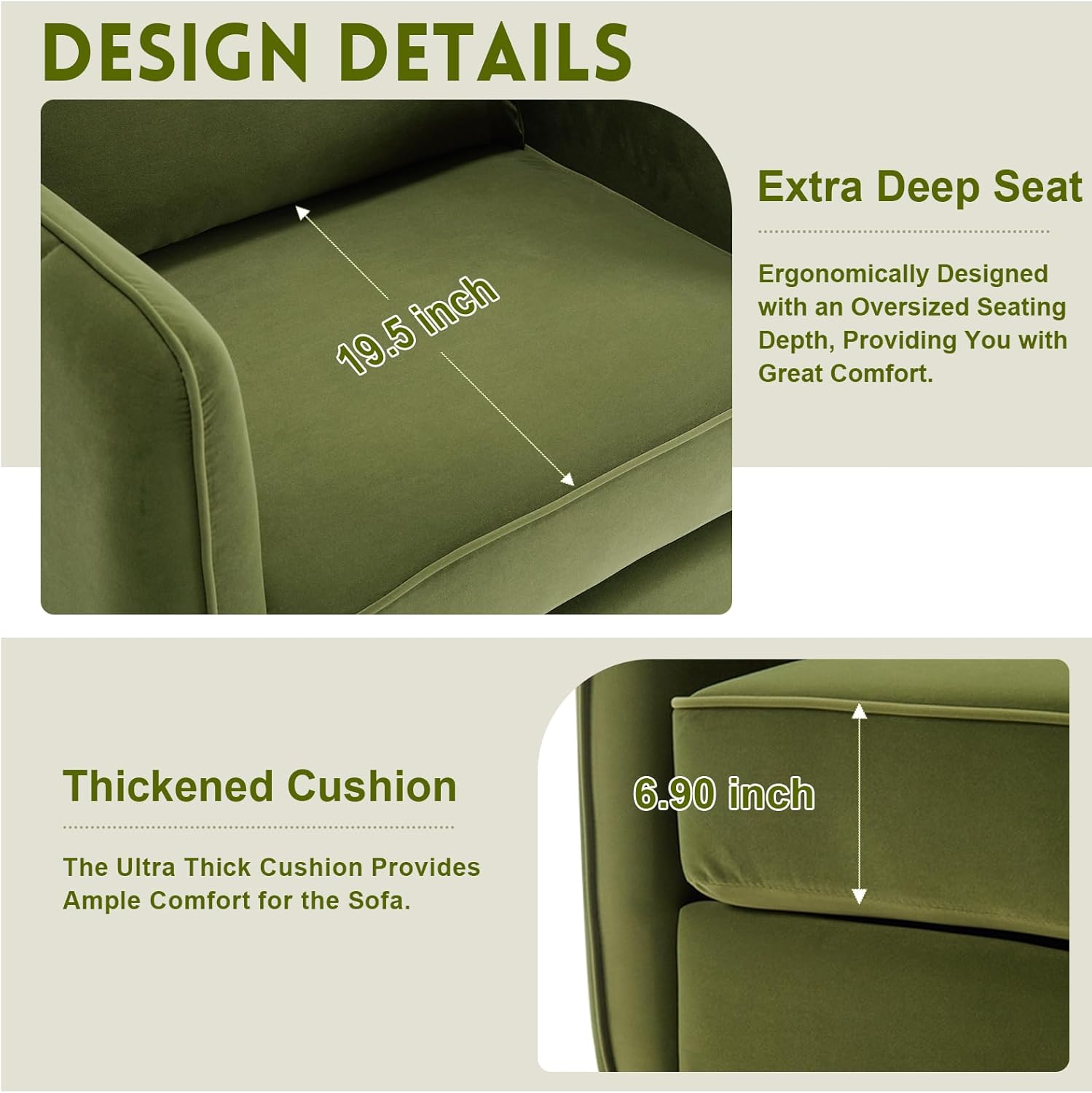 Mid Century Modern Accent Chair, Comfy Upholstered Single Sofa Chair with Thick Cushion Velvet Armchair with Black Metal Legs Side Chair for Living Room Bedroom Apartment (Green)