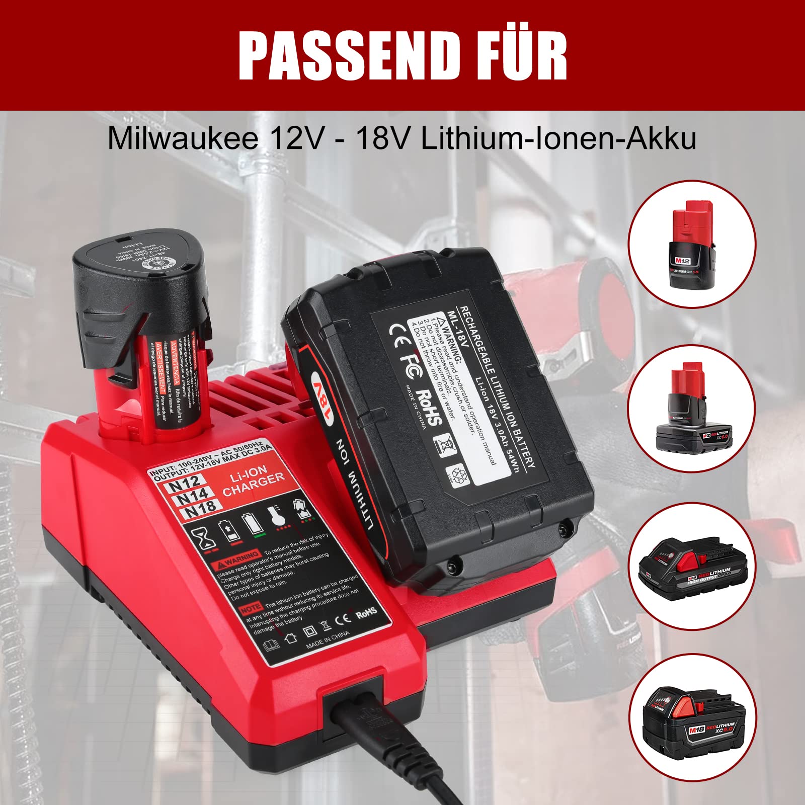 Chargeur de Remplacement 12-18V Milwaukee N-18-18C MIL-N-18-CH01 | N-18-18C MIL-N-18-CH01 48-59-1812 N14