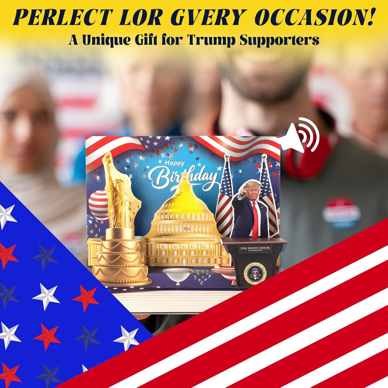 Birthday Card, Talking Donald President Greeting Cards with Real Voice Message & Light for Men and Women, Parents, Couples (Birthday -Golden Freedom) - Image 3