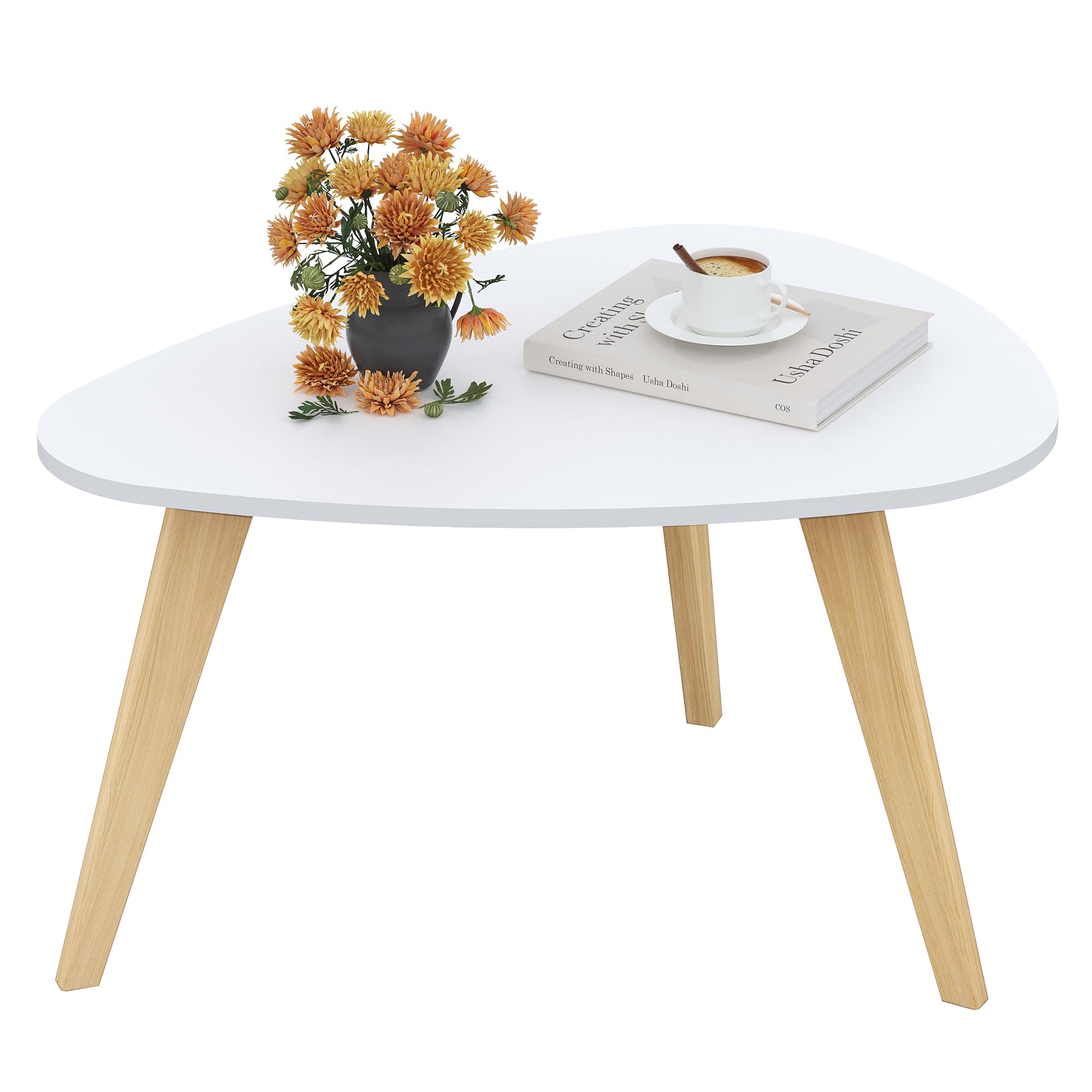 YAUKOMEL Small Oval Coffee Table,31.5" White LeafShaped