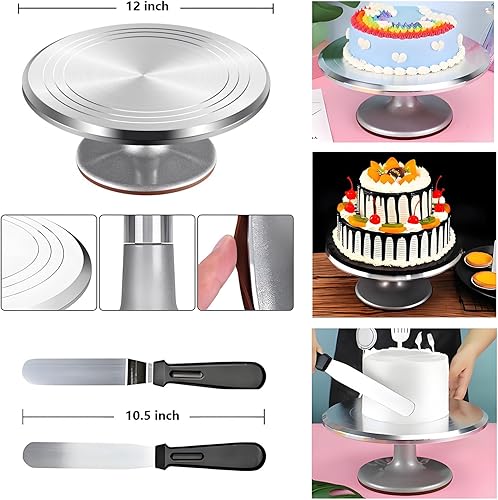 Miniatura 2 de Kit de decoración de pasteles de 237 piezas con plato giratorio de aleación de aluminio, nivelador de pasteles, 24 puntas de glaseado numeradas, 2
