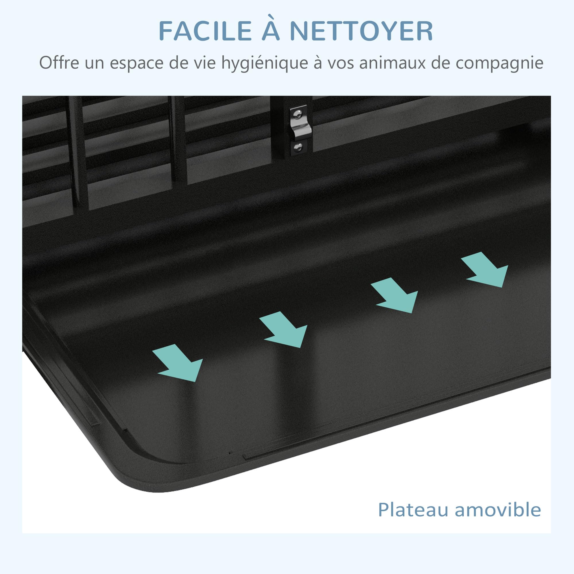 PawHut Cage pour Chien sur roulettes Cage de Transport Pliable en Acier pour Chiens de Taille Grande et Moyenne 2 Portes verrouillables Plateau Amovible 94 x 58 x 78 cm Noir
