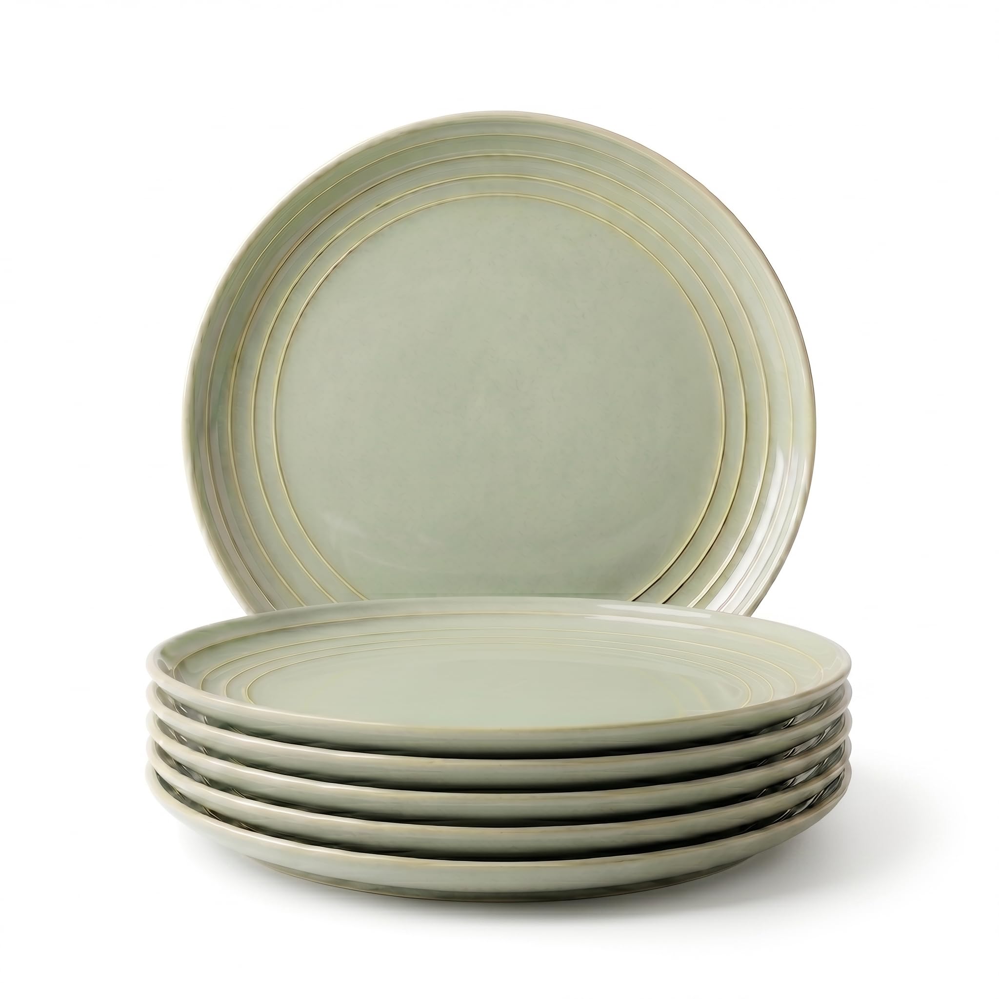 Ceramic Dinner Plate Set of 6, 11 Inch - Olive Green with Brown Rim, Microwave & Dishwasher Safe, Ideal for Daily Use-picture-18