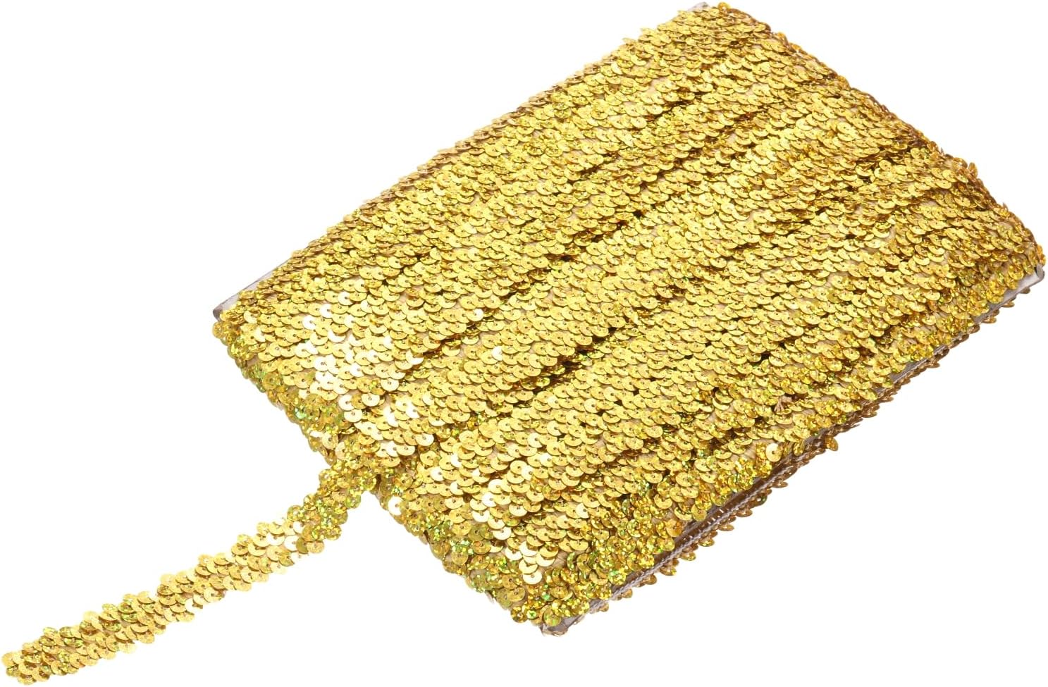 MECCANIXITY 25 Yards 0.8 Inch Elastic Sequins Trim Flat Sequin Strip Paillette Fabric Ribbon for Crafts DIY Fringe Sewing Laser Gold
