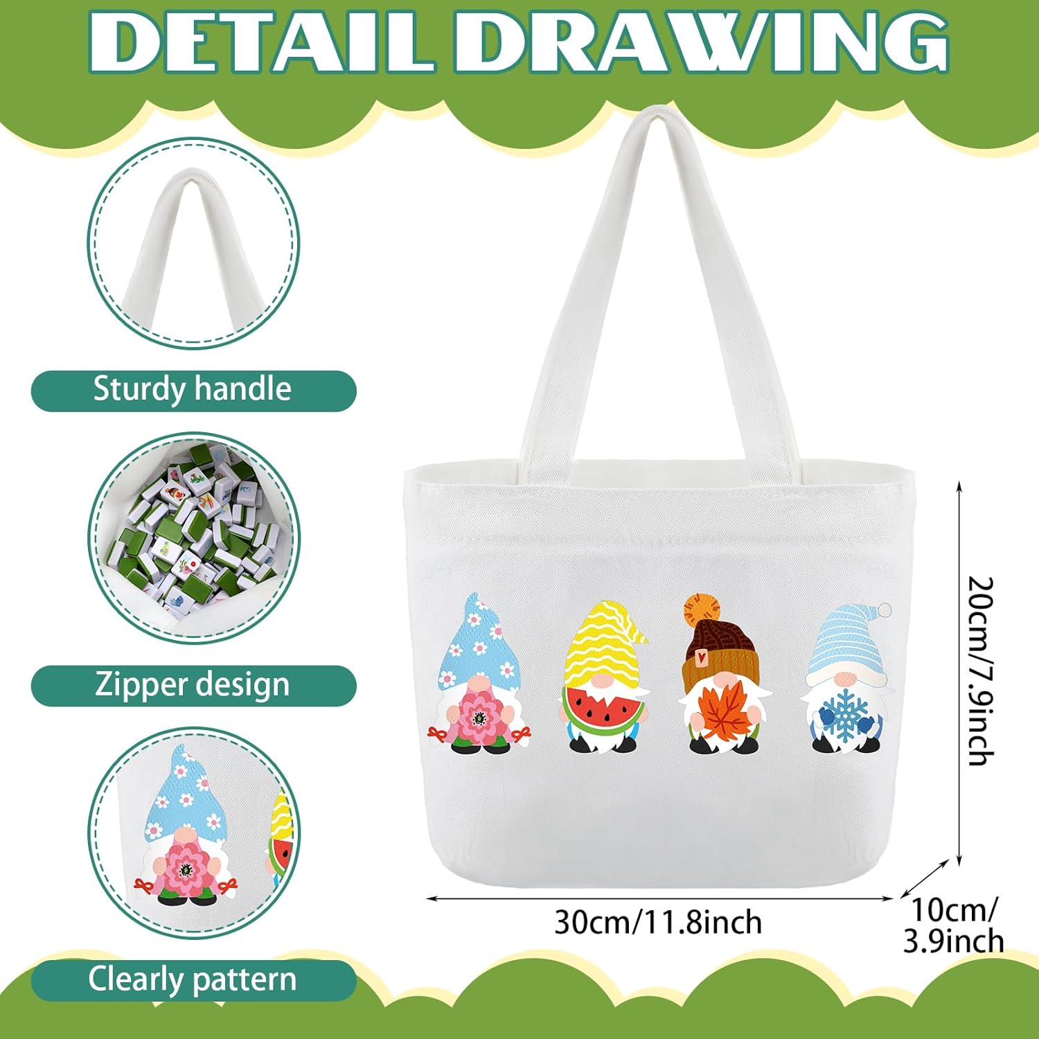 Jenaai 4 Players Mahjong Block Set 128 Green Tiles with Different Patterns Portable Mahjong Tiles Set with a Carry Bag for Holiday Mah Jong Gifts, 0.95 Inches(Seasonal)