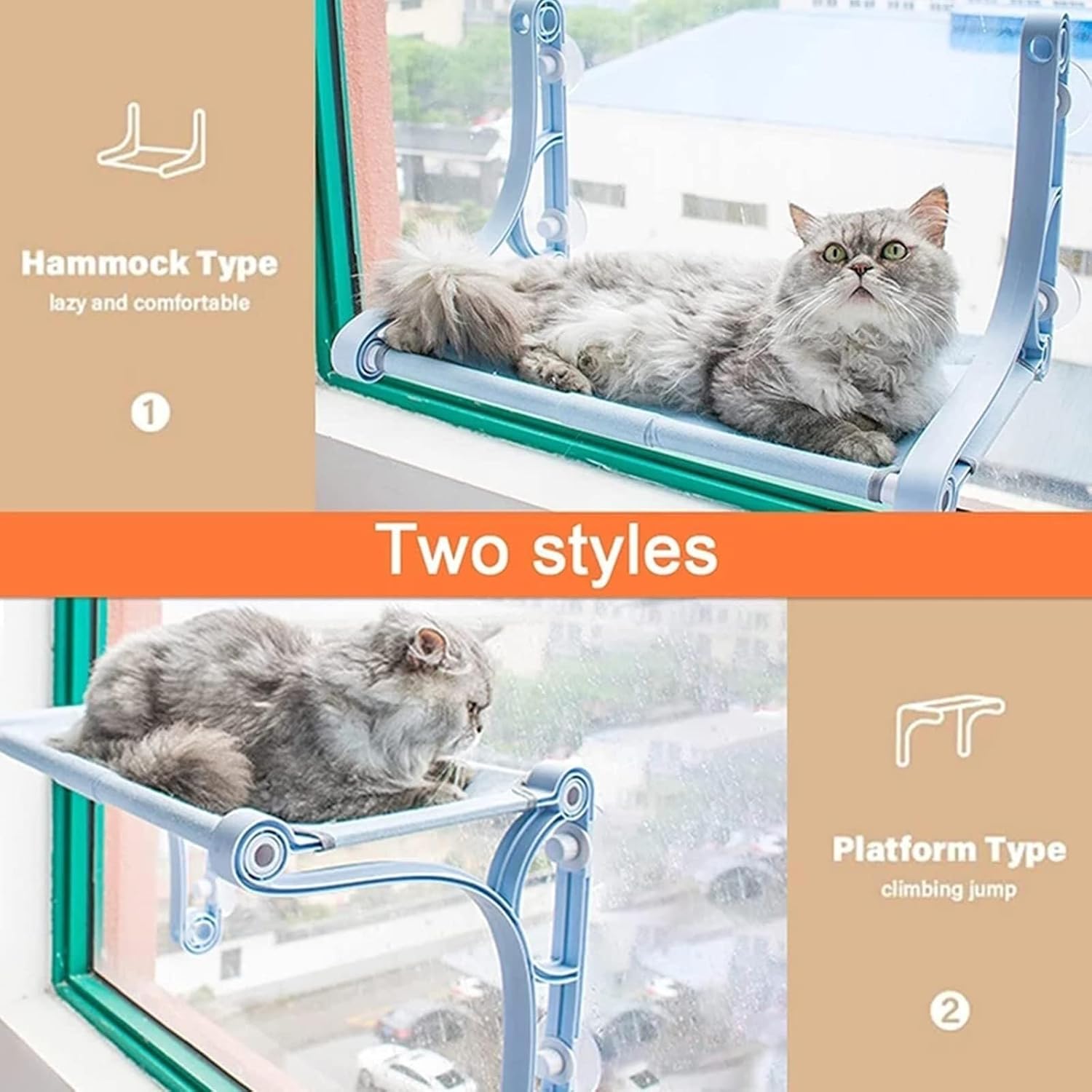 Cat Window Perch,with 4 Strong Suction Cups and Wall Anchors,Cat Hammock for Large Cats