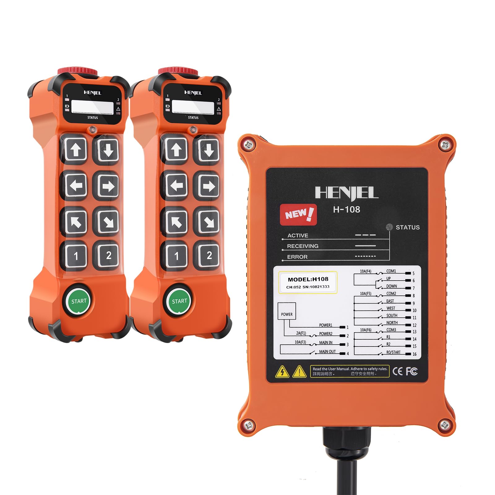 Wireless Crane Remote Control 8 Channel Button Industrial Radio Overhead Bridge Hoist Crane Controller 2 Transmitters and Receiver H108 12-65V