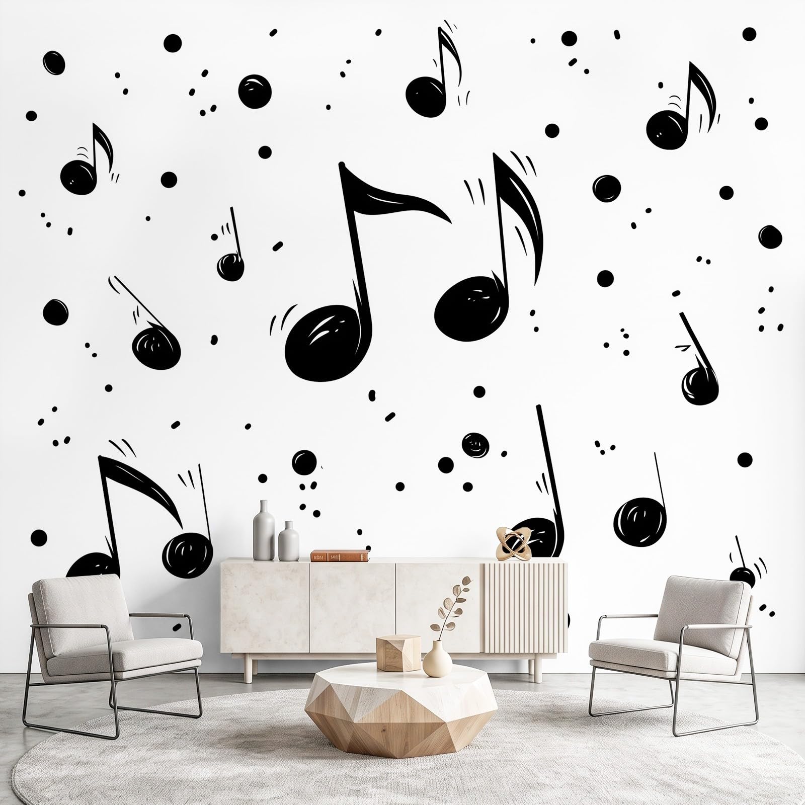 Genérico Papel pintado no tejido nota musical lunares moderno 350 x 256 cm Papel pintado panorámico mural minimalista Música Poster Tapiz Decoración para sala de estar, dormitorio infantil Decoración