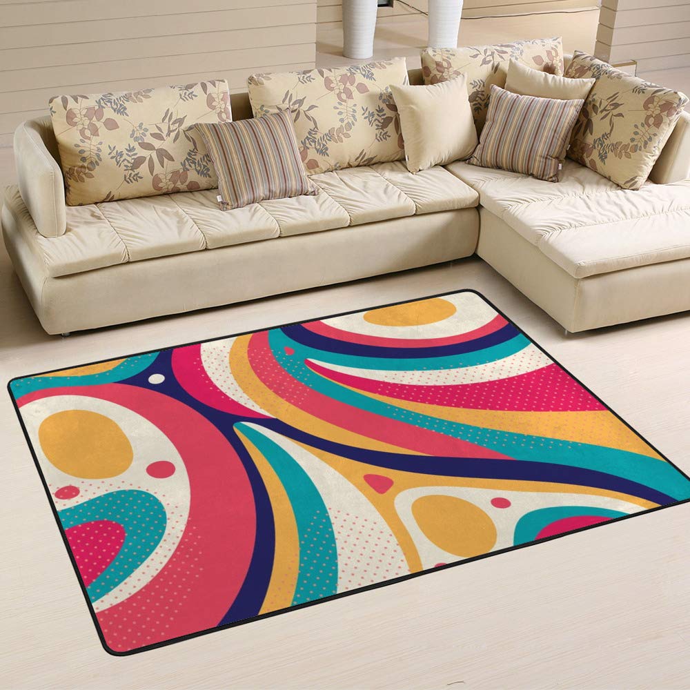 Tapis créatif géométrique abstrait coloré Ruchen pour salon et chambre 80x58 inch