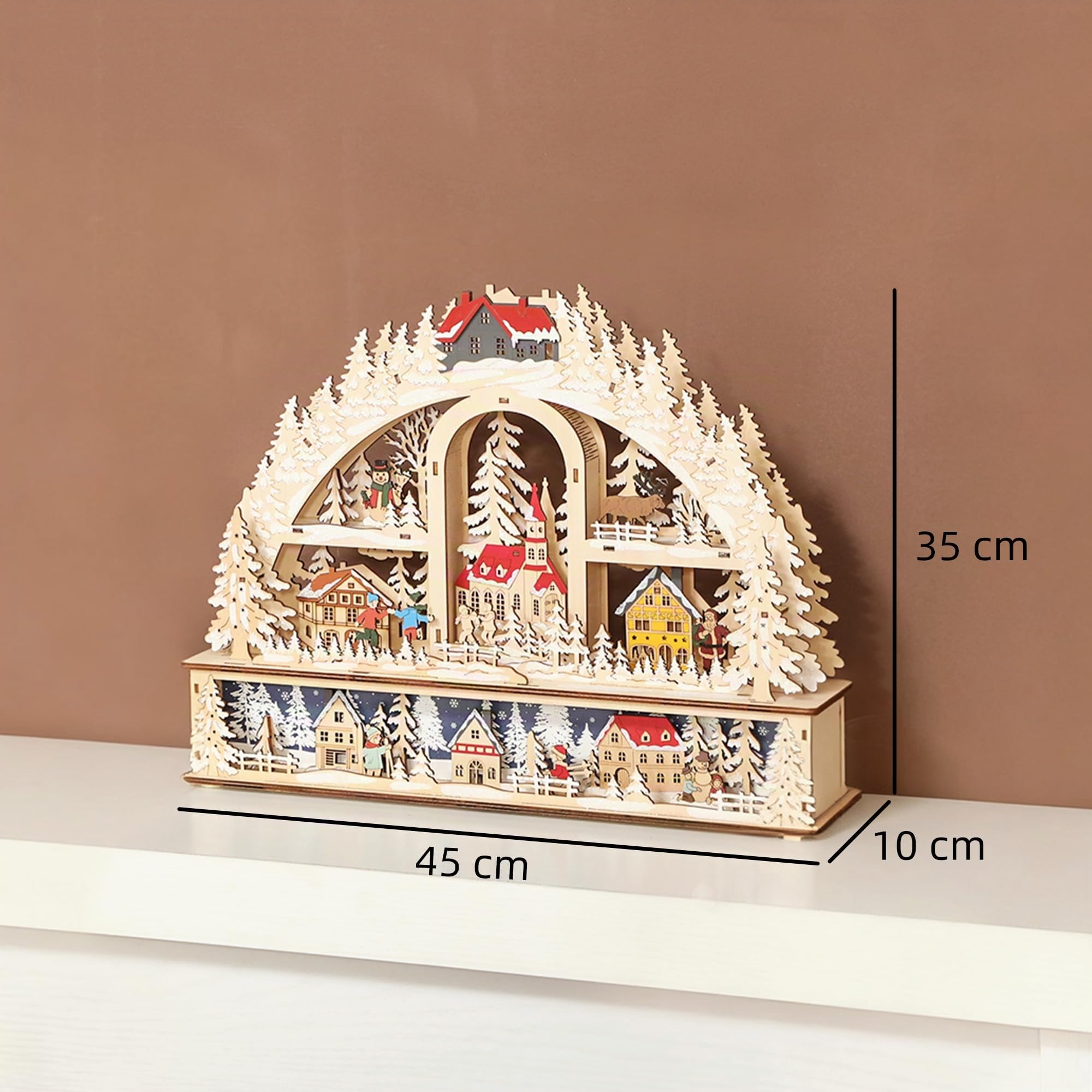 HOMCOM Weihnachtsdorf mit LED-Leuchtung 45 cm Schneemann Renntier Bäume | Weihnachtsstadt, Weihnachtshaus, Winterlandschaft, Beleuchtet, Winterdorf, für Weihnachten
