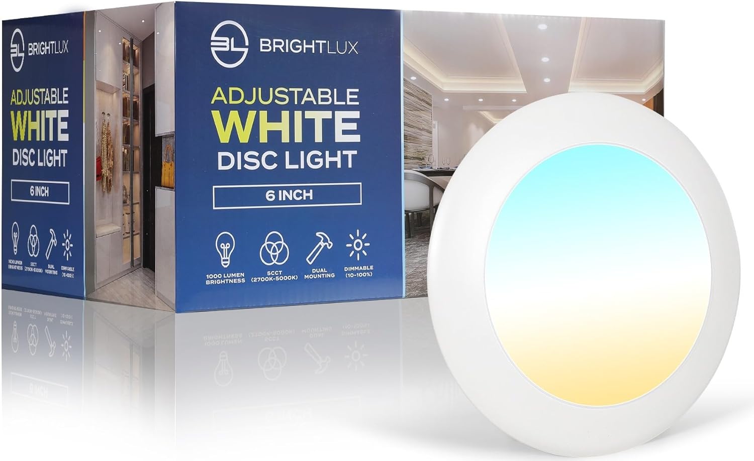 24 Pack 6 Inch Flush Mount Ceiling Light, Recessed Lighting, LED Disk Lights, Low Profile Surface Mount Light, Dimmable, 2700K/3000K/3500K/4000K/5000K Selectable, 15W, 1000LM, 5 in 1 Can Light, ETL 6 Inch (24 Pack) 5cct (2700k/3000k/3500k/4000k/5000k)