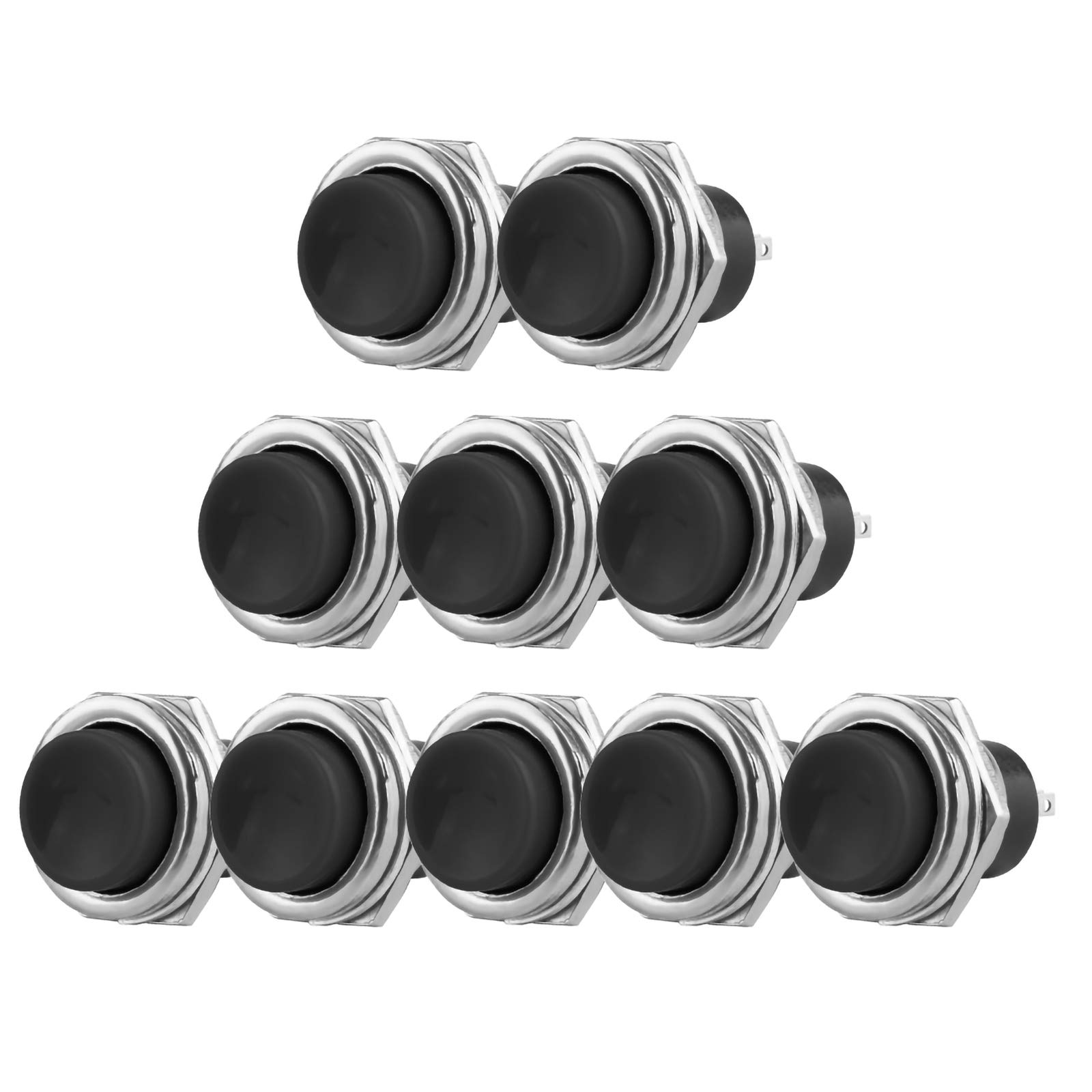 Larcele Push Button Switch 2 Pin Momentary Round Button Switch, Mounting Hole 16mm,10 Pieces ANKG-10(Black)