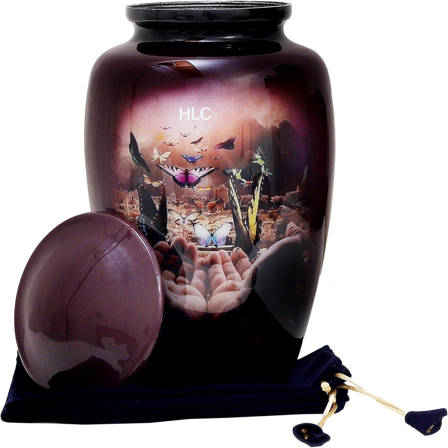 HLC Butterfly Purple Finish Cremation Urn for Human Ashes - Adult Funeral Urn Handcrafted - Affordable Urn for Ashes (Adult 200 lbs) – 10.5 x 6 “, Cremation Urn
