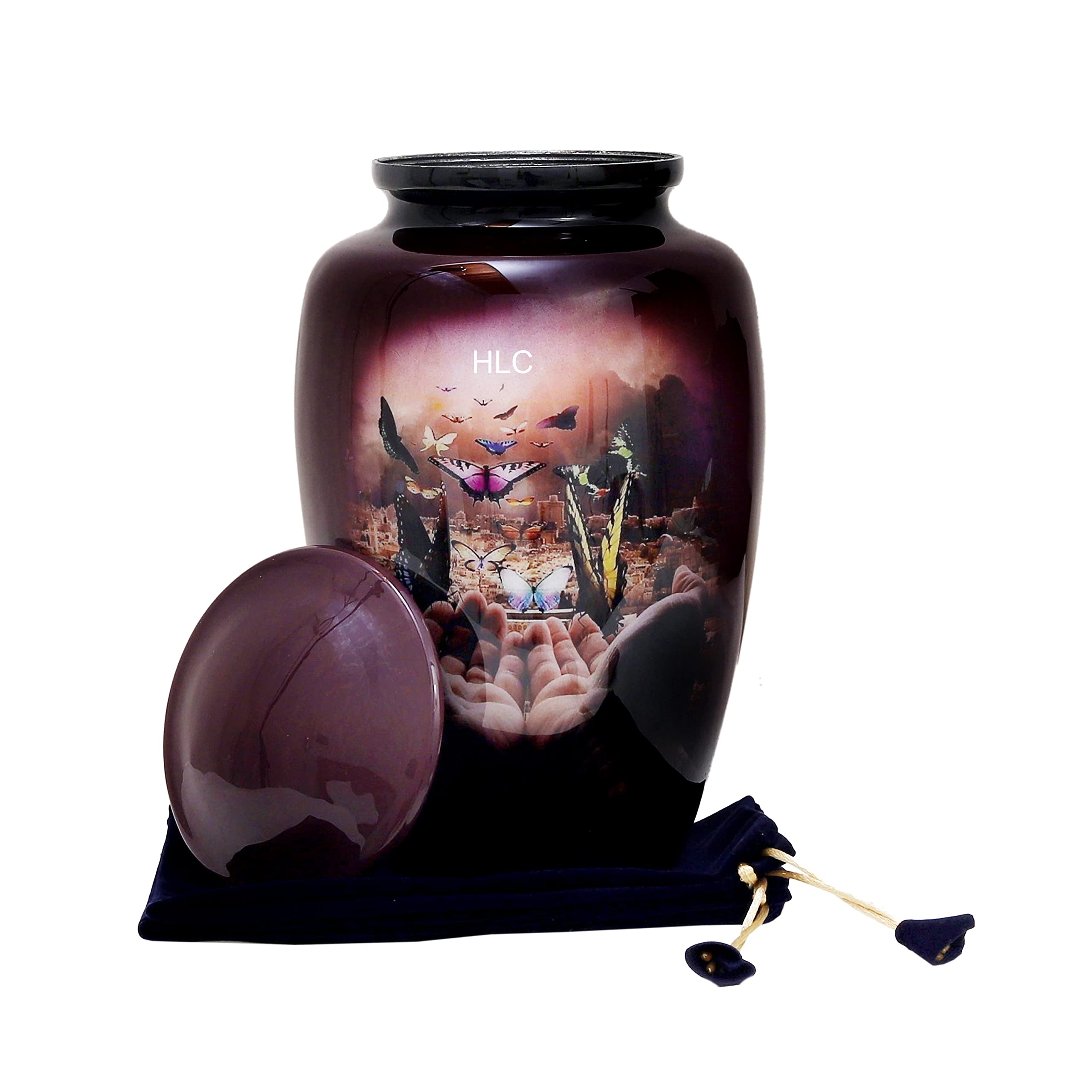 HLC Urne funéraire Papillon Violet pour Cendres humaines – Urne funéraire pour Adulte fabriquée à la Main – Urne funéraire abordable pour Cendres (Adulte 90,7 kg) – 26,7 x 15,2 cm