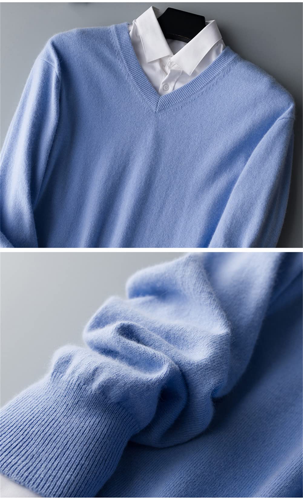 Hamthuit Męski sweter kaszmirowy na jesień i zimę sweter męski sweter sweter męski sweter sweter męski, Dekolt w serek, niebieski, M