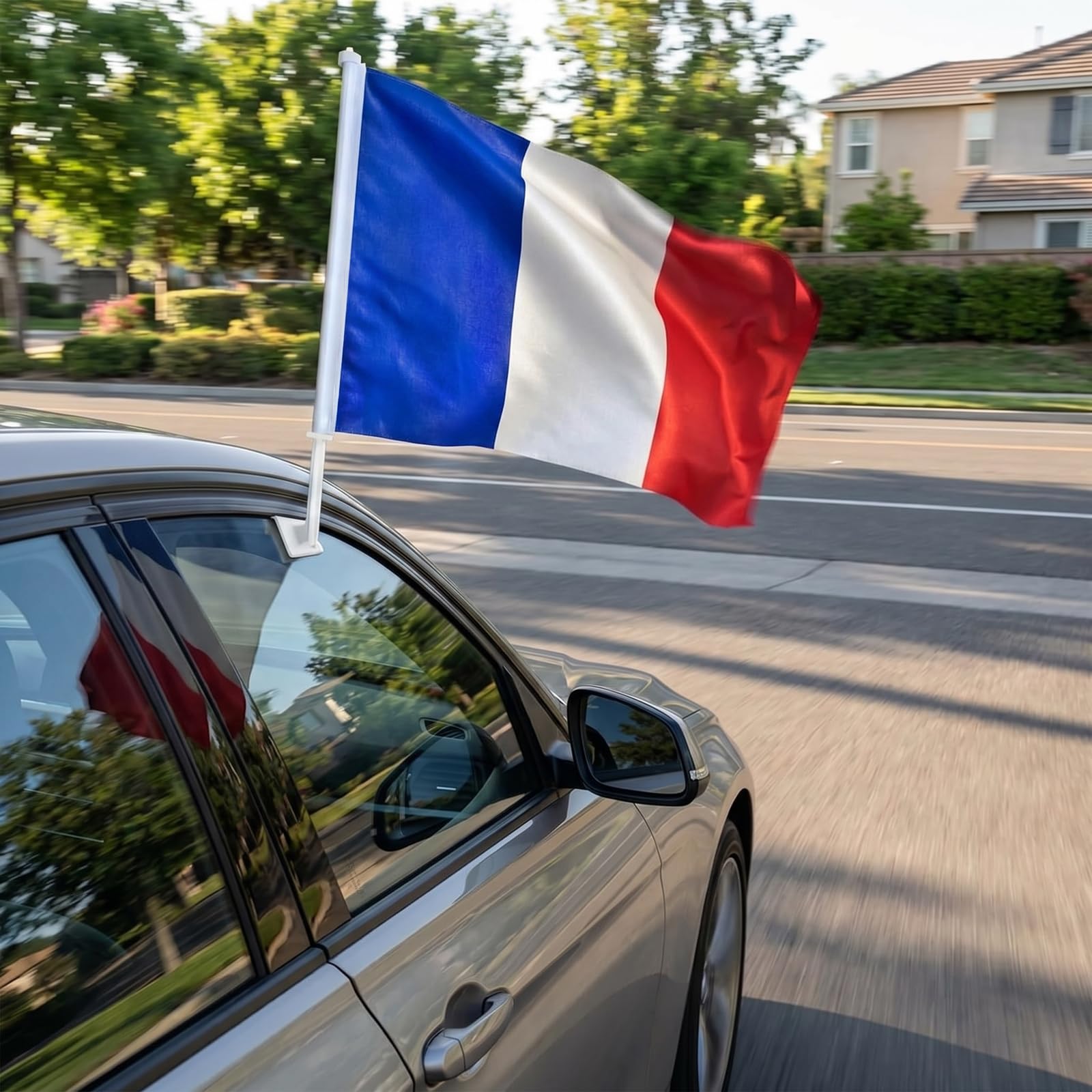 Drapeaux de Voiture France Lot de 2, 30 x 45 cm, Polyester avec Support