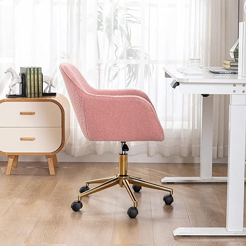 Miniatura 5 de Yoluckea Silla de escritorio moderna de piel sintética para mujeres, niñas y adolescentes, silla de escritorio giratoria ajustable rosa, silla de