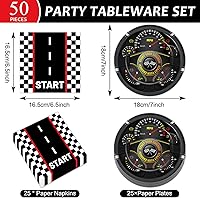 Vista 2 de 50 piezas de platos y servilletas de fiesta de coche de carreras, decoración de cumpleaños de coche de carreras con temática de carreras, platos
