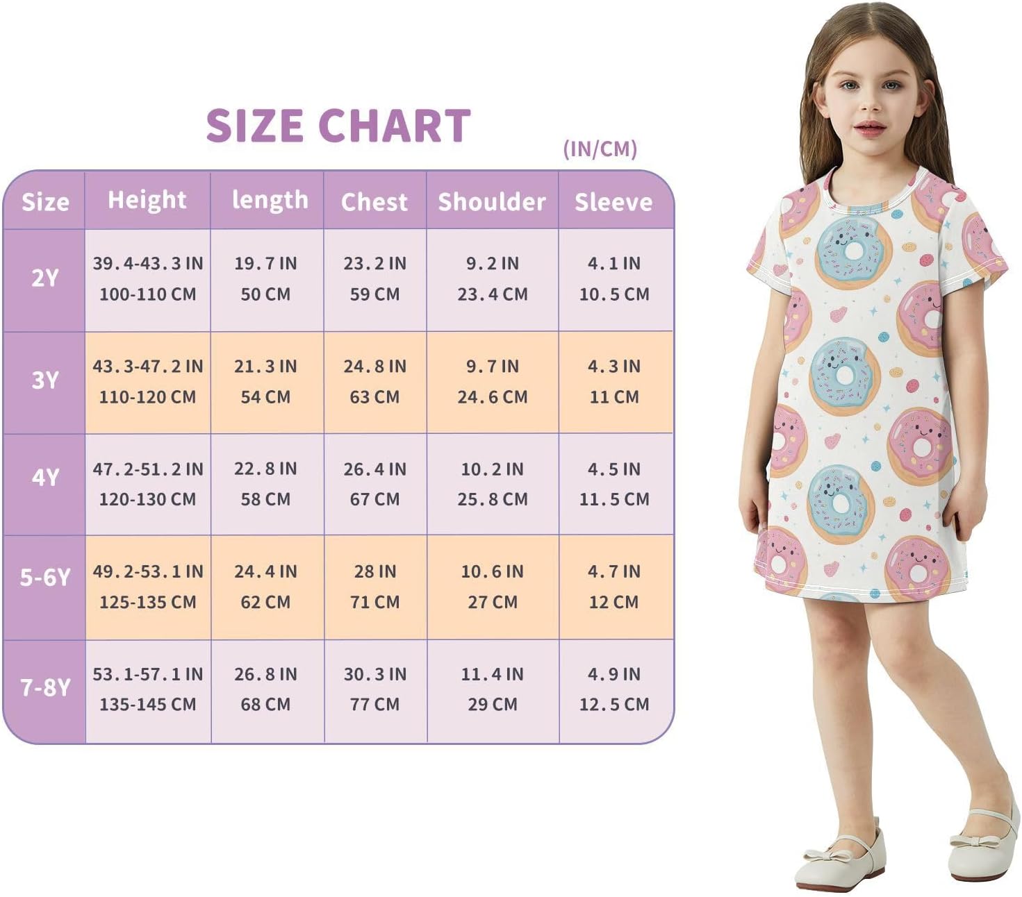 Fun Donut Girls Dresses Summer Dresses for Girls with Cotton Short Sleeves for Casual a Line Dress Size 2-8Y
