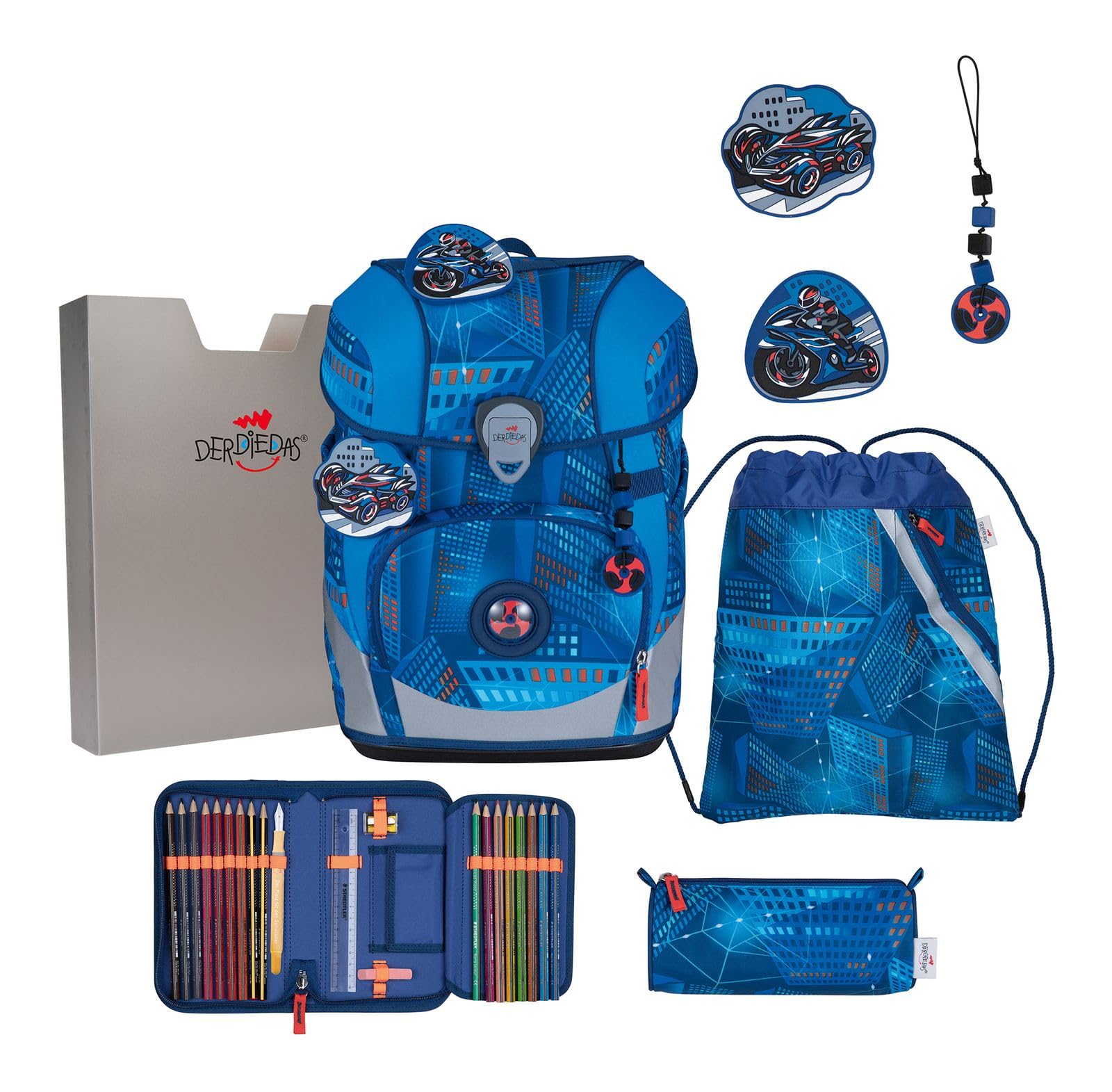 DerDieDas Schulranzen ErgoFlex Tiny Set 6-teilig Turbo Speed blau