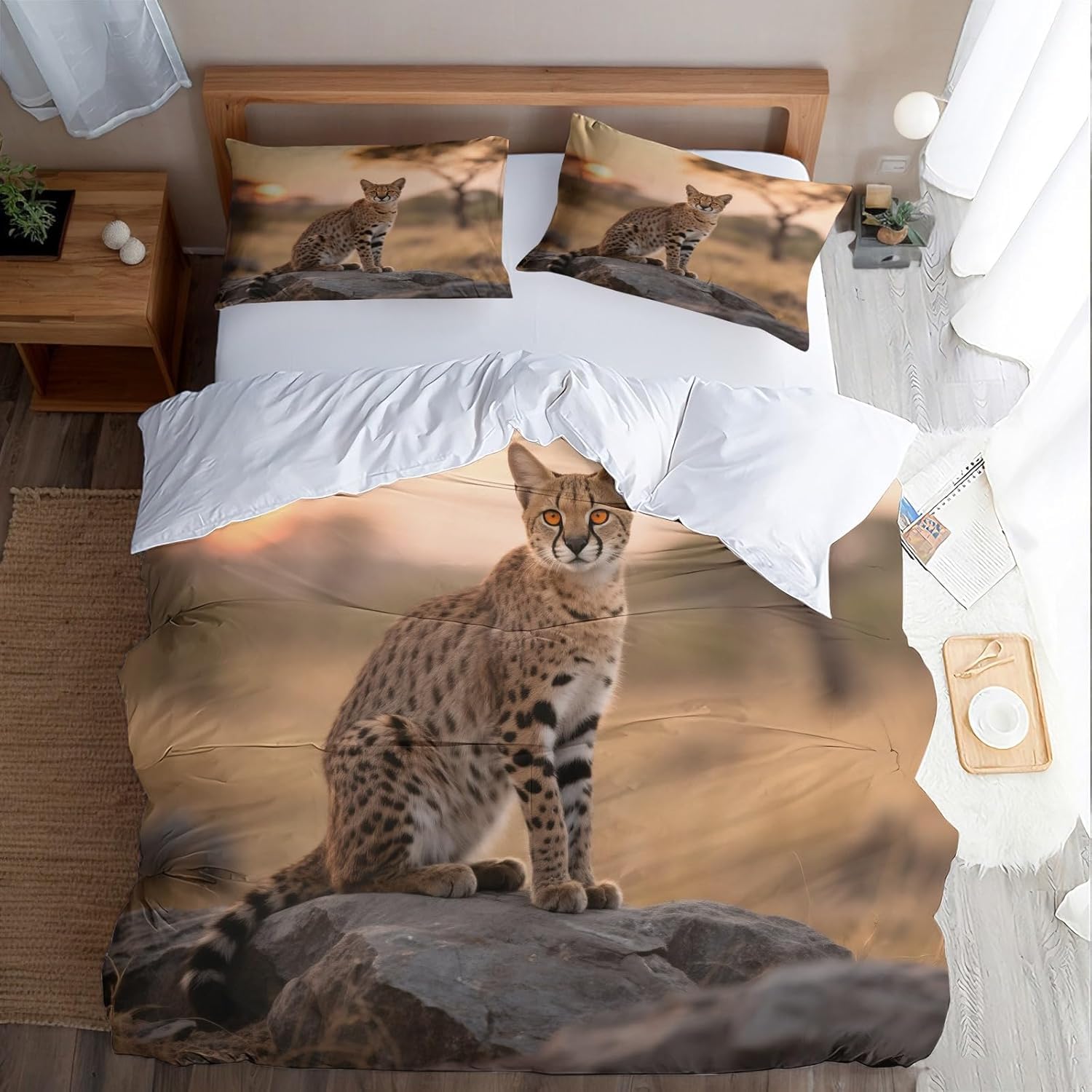 Zestawy poszewek na kołdrę w rozmiarze king size, 230 x 220 cm, uroczy motyw kota, khaki, hipoalergiczna poszewka na kołdrę z mikrofibry z zamkiem błyskawicznym i 2 poszewkami na poduszki dla