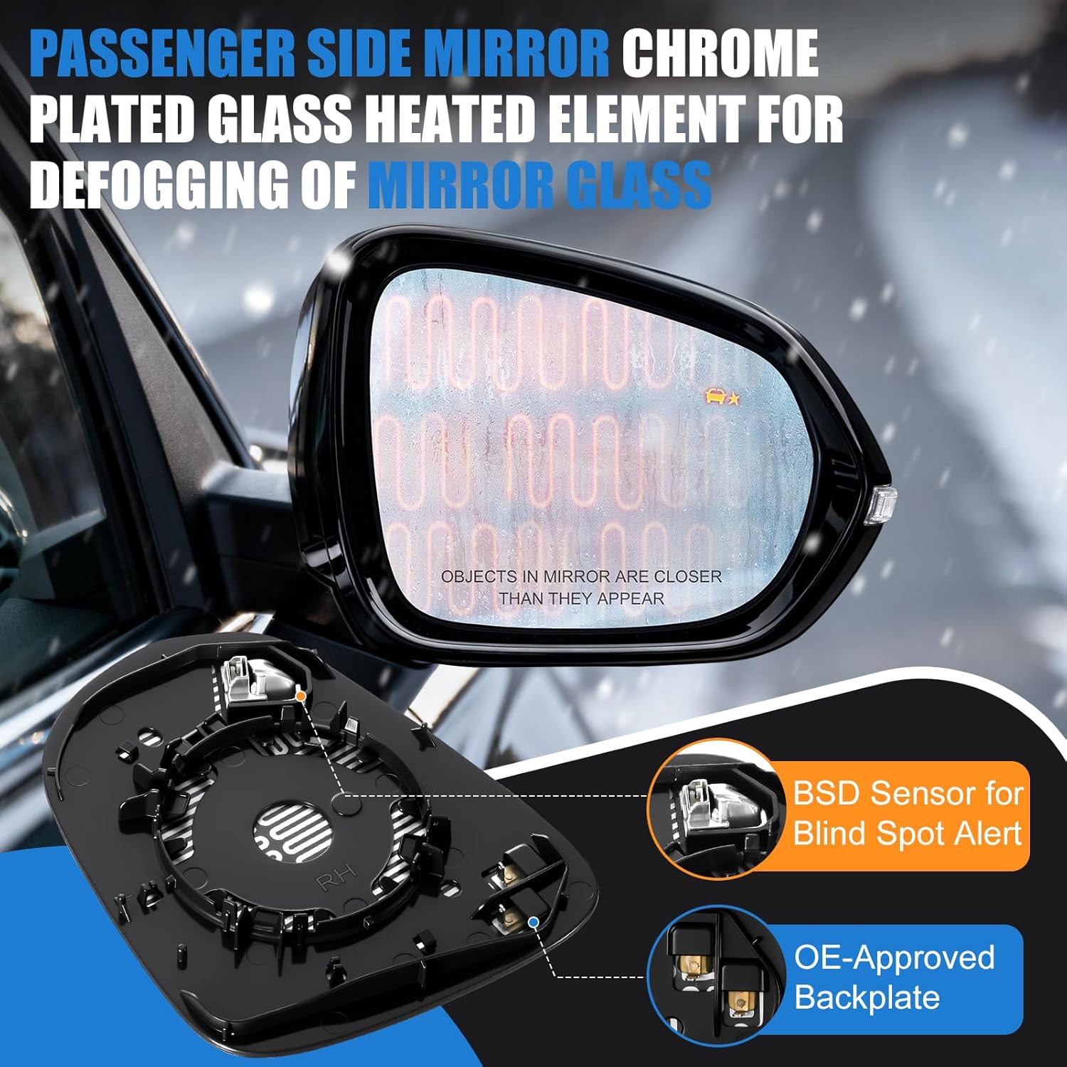 Passenger Side Mirror Glass Replacement Compatible with 2021-2025 Chevy Trailblazer & 2024-2025 Trax, Right Side Mirror with Heated and Blind Spot Detection, Replaces OEM 42895616, 42775837