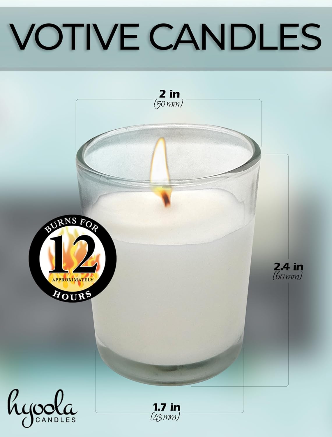 Hyoola White Votive Candles in Glass - Pack of 48 Votive Candle - 12 Hour Burn Time - Unscented Votive Candles - European Made Glass Votives