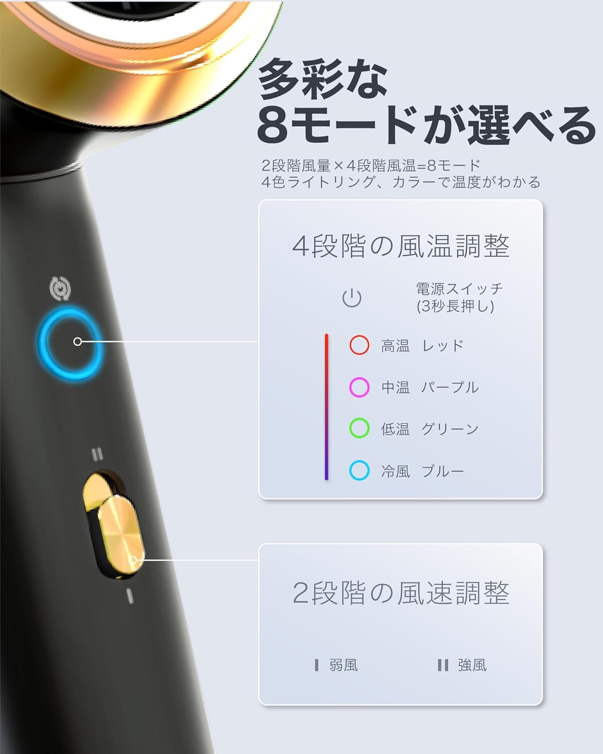 Feekaa ドライヤー 大風量 速乾 軽量 低騒音 低温 ヘアケア 2億高濃度