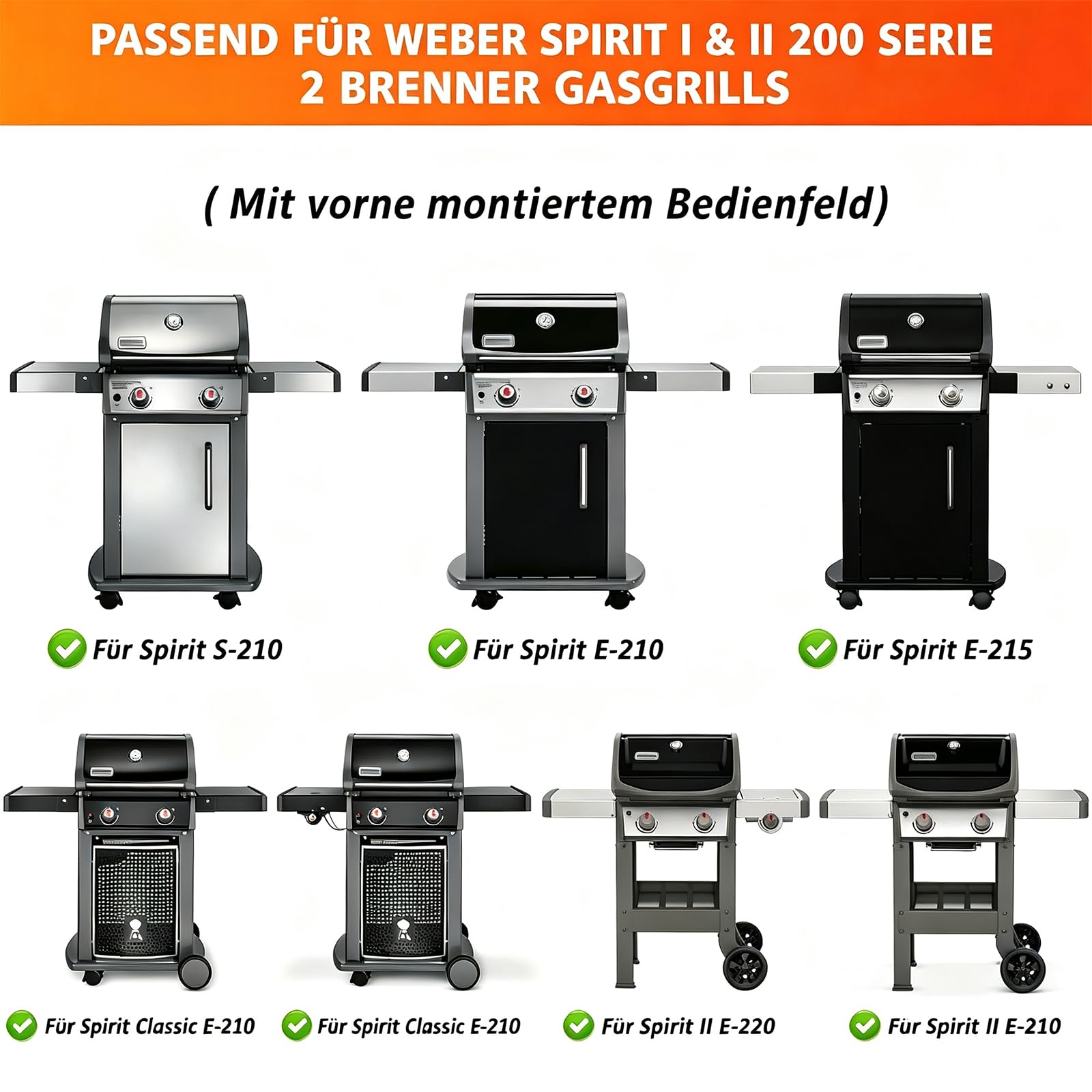 GFTIME 38.9cm Flavorizer Bar & 44.5cm Grillroste für Weber Spirit E210 E220 S210 S220 (mit vorderen Brennerknöpfen) –Emaille Brennerabdeckung & Gusseisen Grillrost Grill Ersatz für Weber 7635,7637