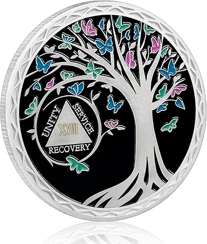 Miniatura 2 de CHURYUML Moneda de sobriedad de 19 años, árbol de la vida, medallón de logro de chips de sobriedad, monedas AA, mariposa, ficha sobria, regalos de