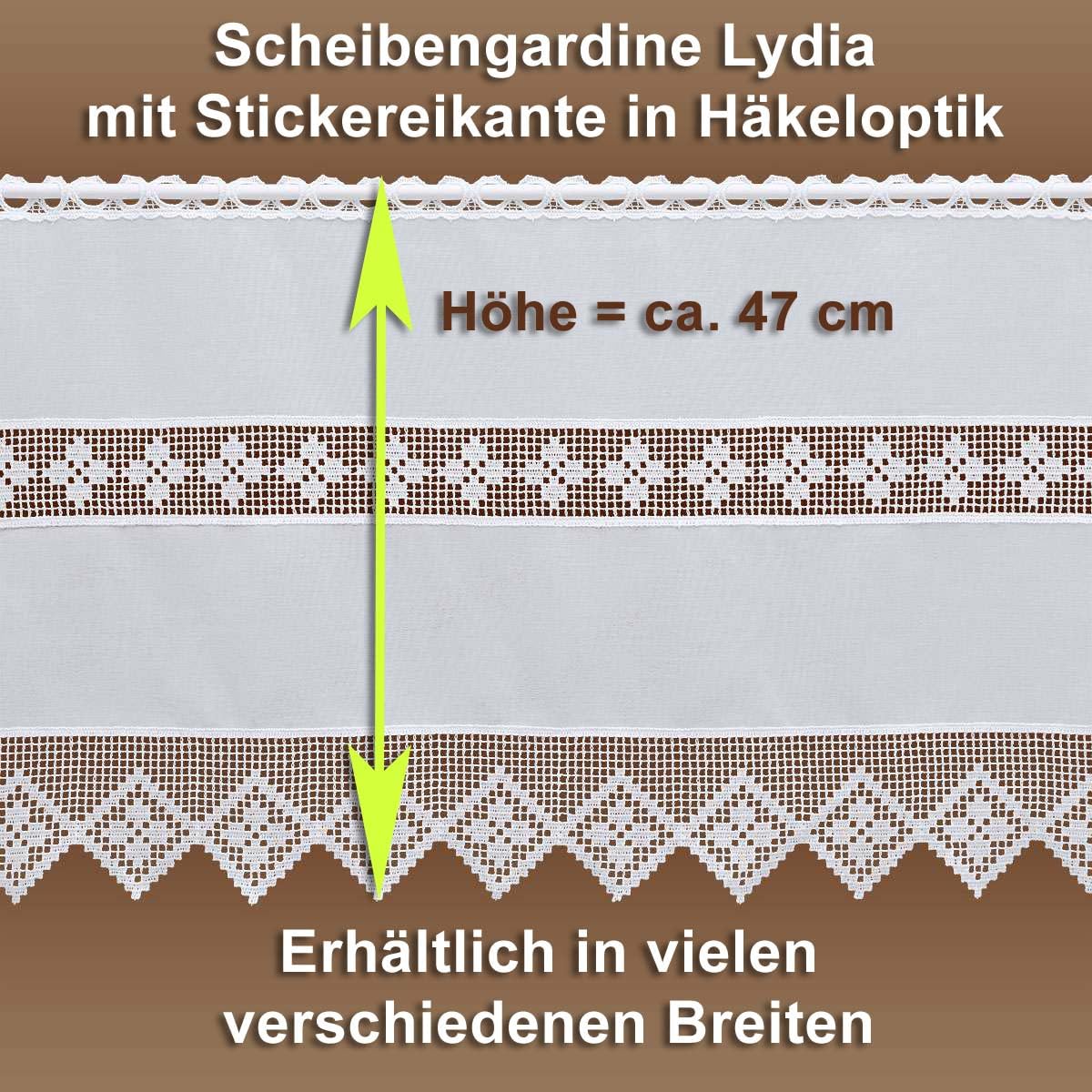 Feenhaus-Scheibengardine Lydia Vogtländische Spitze in weiß | Landhaus-Spitzengardine in geometrischer Häkelmusteroptik | fein gestickter Scheibenhänger mit Blumenmuster Höhe x Breite 47 x 67 cm
