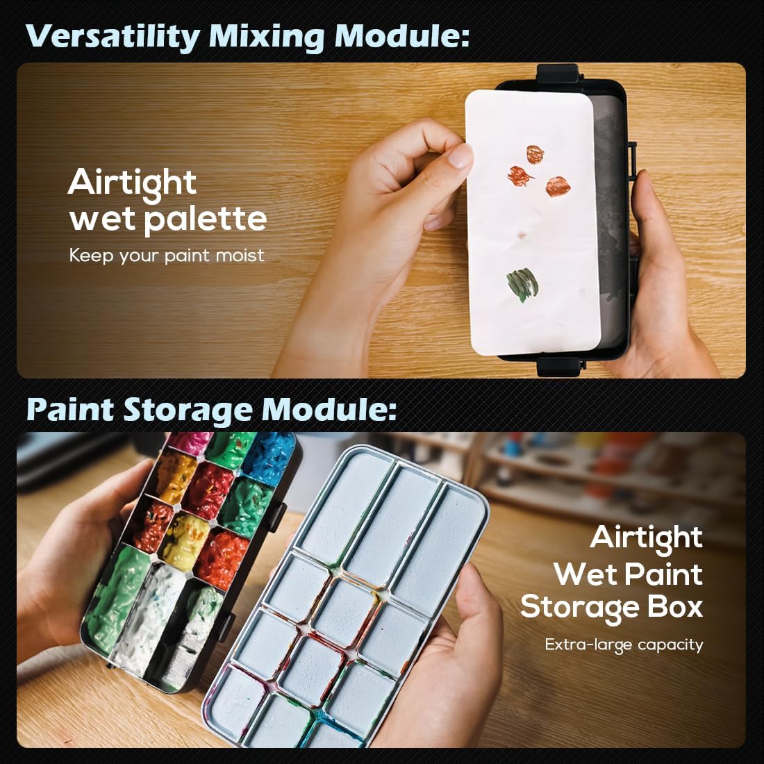 Portable All-in-One Modular Painting Station with Paint Brush Cleaner and Holders,Wet Paint Palette Tray with Lid for Miniature Painting and Acrylic Paints（Standard Set）