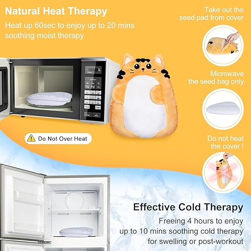 Vista 50 de Highland Cow Almohadillas térmicas para microondas para vientre, cuello y hombros, felpa calentable con calor húmedo, funda de felpa extraíble