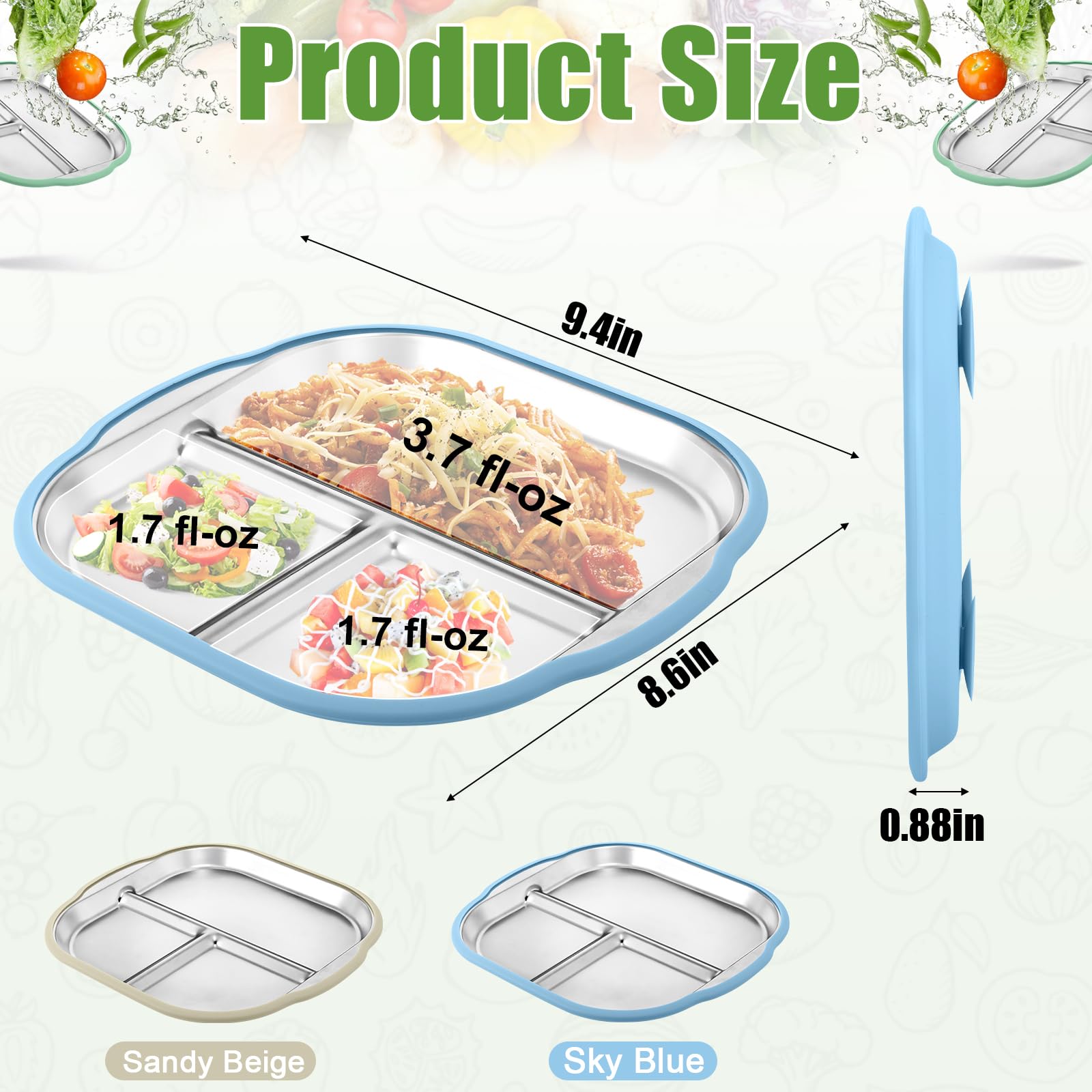 Orixo 2 Platos Bebé Acero Inoxidable Con Ventosa: 23 Cm, 3 Compartimentos Y Base Antideslizante. Sin BPA, Rosa Y Beige. Apto Lavavajillas