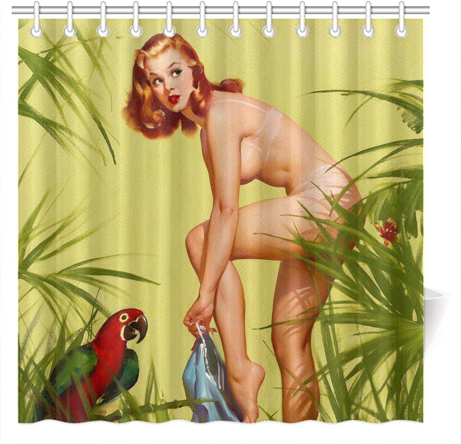 FUNNY KIDS' HOME Pin up Girl Shower Curtains for Bathroom Oil Painting Art Canvas Style Bathroom Decor Sexy Lady Wearing Waterproof Polyester 72(w) x72(h)