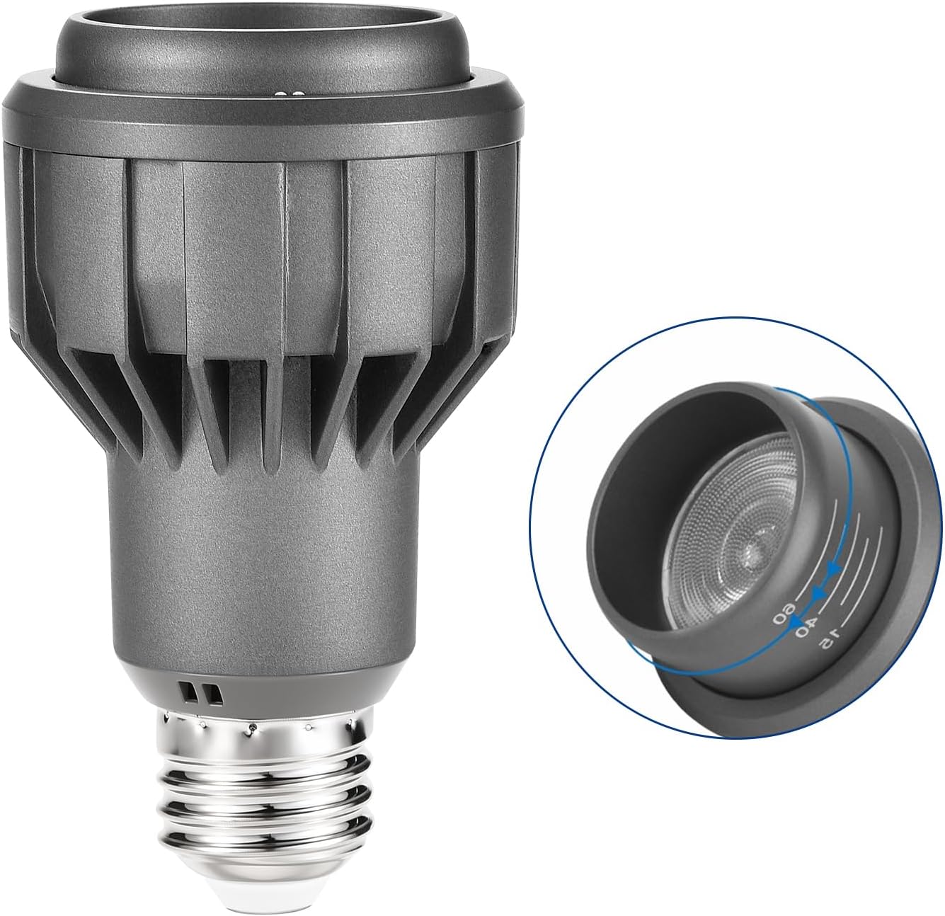 PAR20 Spotlight Bulb, E26, 15-60° Adjustable Beam Angle, 11W 4000K Neutral White for Accent Lighting in Home, Kitchen, Restaurant, Silver Aluminum Housing