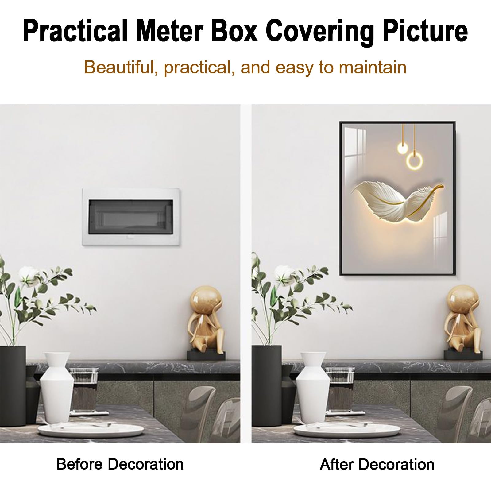 Copri Contatore Elettrico Interno, Apertura a Ribalta Sul Lato Sinistro | Copertura Quadro Elettrico, Cornice in PS, Non Richiede Foratura, per La Parete Della Cucina(Orange,50x60cm)