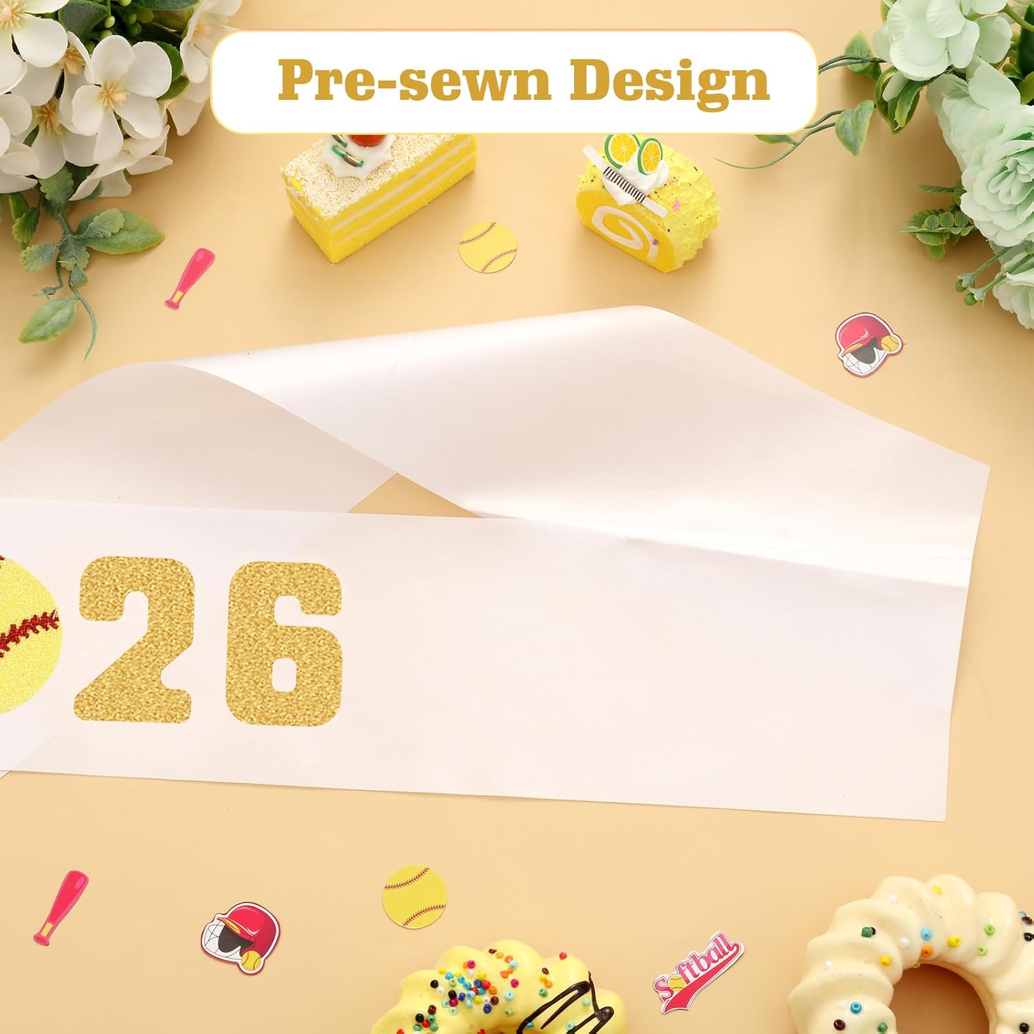 Serencatcher 12Pcs Senior Sash 2026 Softball, Senior Sashes Class of 2026 Softball Senior Night Party Decorations Graduation Senior Cheer Sashes Cheerleader Satin White Sash with Gold Glitter Letters
