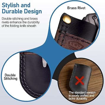 Leather Knife Sheath Belt Series - Durable, Well Made, Nice Leather, Easy and Quick Access to the Knife, Suitable for Most Folding Knives, Black