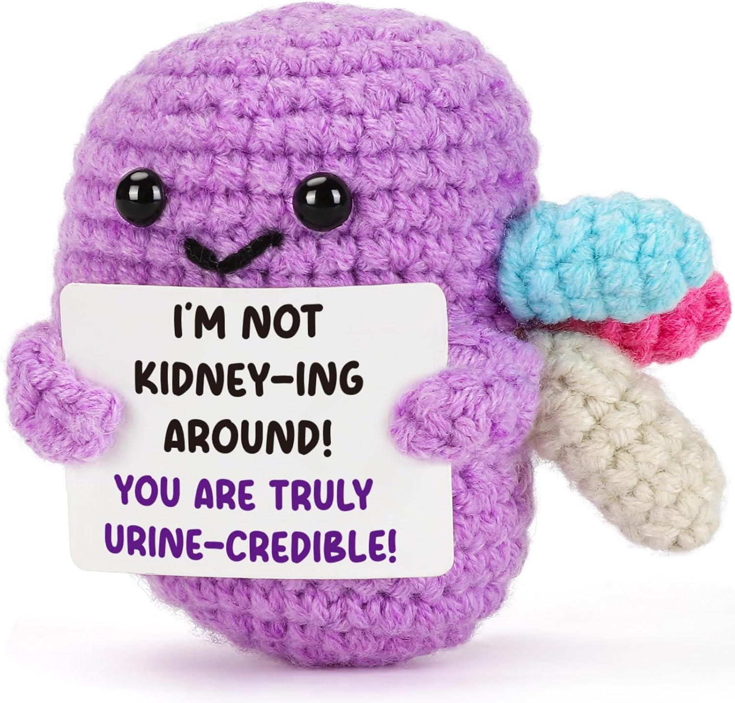 Urology Pun Gift – Purple Crochet Kidney Plush with “Not Kidney-ing/Urine-credible” Card – Funny Present for Nurses, Doctors, Med Students, Friends