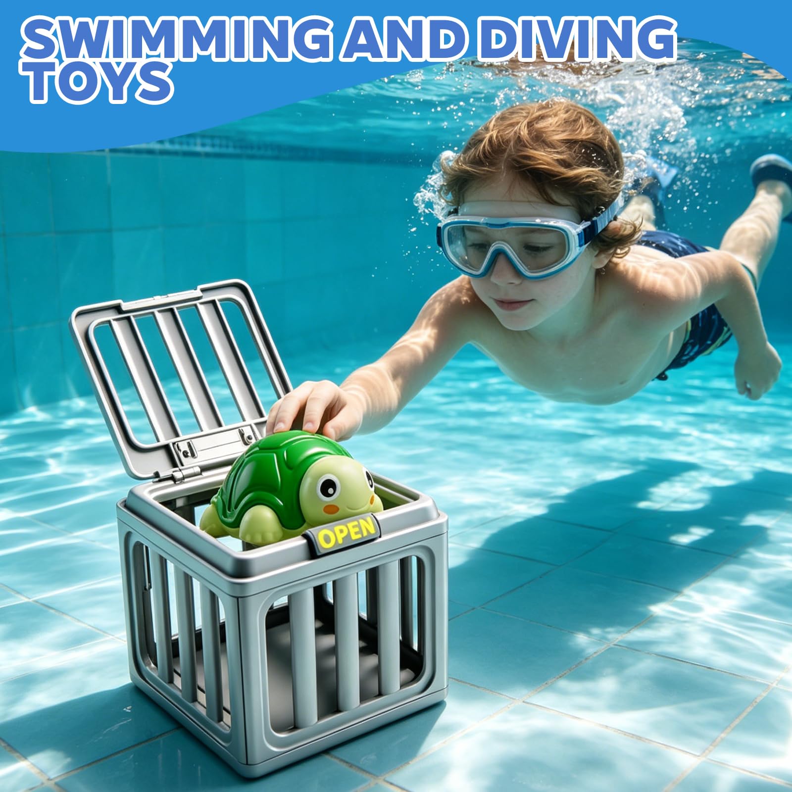 Unterwasser Rettung Tauchspielzeug, Tauchspielzeug Poolspielzeug für Kinder, Bunte Tier Tauchfiguren TauchspielzeugSet, Pool Käfigspielzeug mit Schwimmenden Tieren, Sommer Pool Badewanne