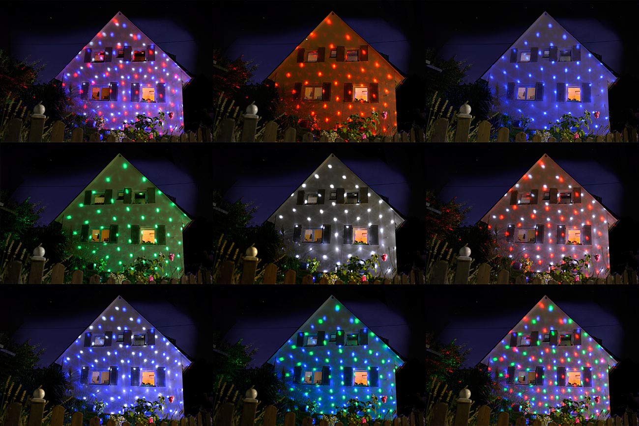 Lunartec Projektionslampe: LED-Kugellampe mit Schneefall-Effekt und Timer, weiß + RGB, IP44 (Projektionslampe Weihnachten, Weihnachtsstrahler, Laserprojektor Outdoor)